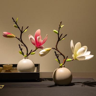 Magnolia Zen Vases Set: Bonsai-Style Table Ornaments & Home Decor Floral Art