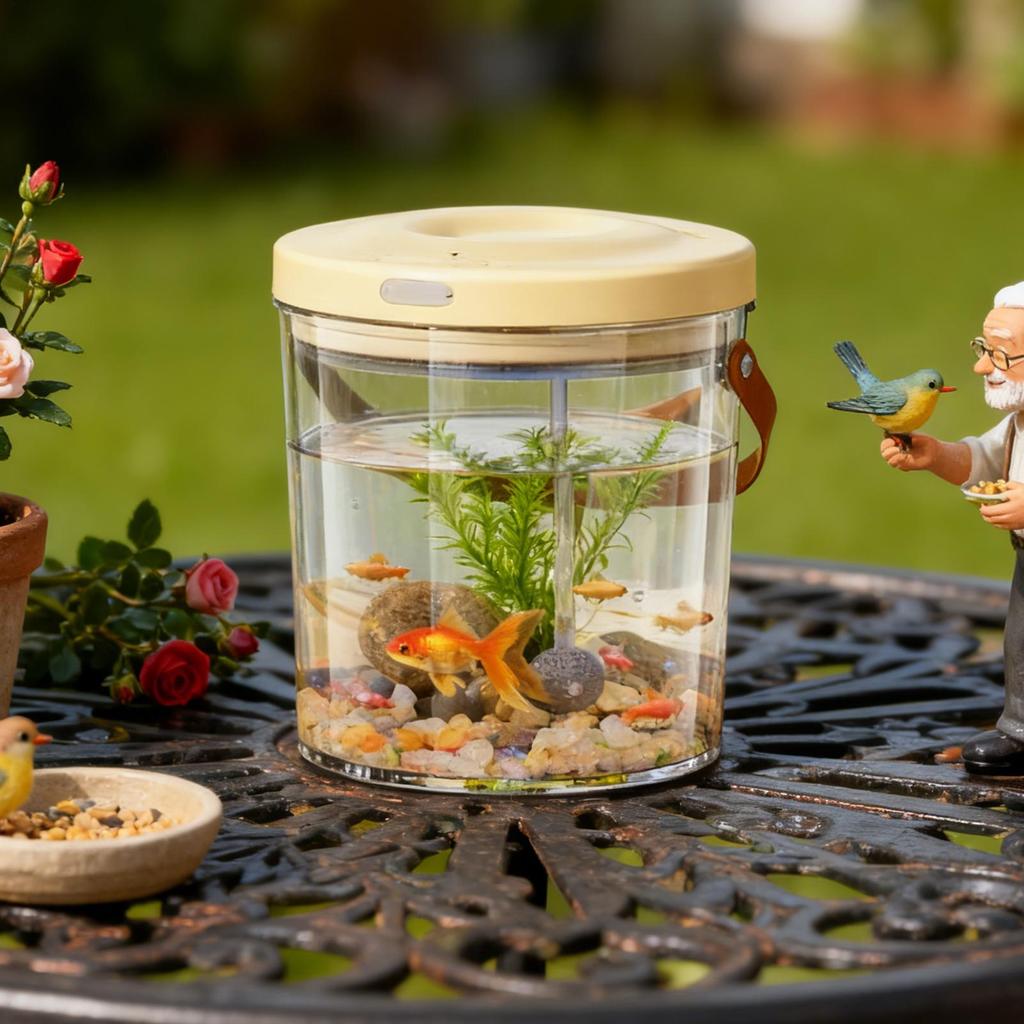 Portable Fish Tank with Light Quiet Oxygen Circulation Clear Bowl 2000mAh Mini Aquarium for Reptile Bait Fishing Kids Indoor