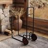 Wood-Burning Vertical Hand Cart Indoor/Outdoor Firewood Rack Storage and Transport Cart Heavy-Duty Steel with Wheels