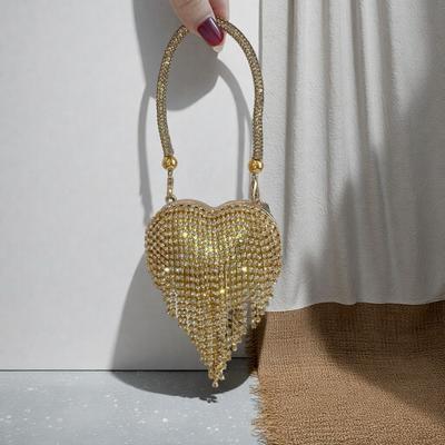 Heart Shape Diamond Evening Clutch Rhinestones Purse Ladies Bag Designer for Women Chain Shoulder Bag Small Bling