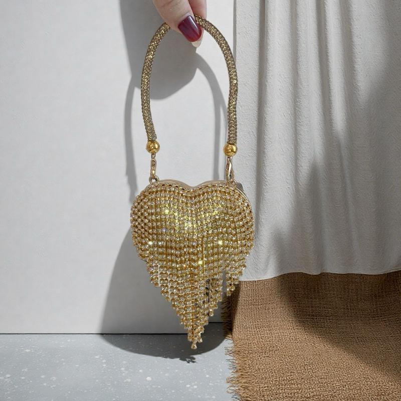 Heart Shape Diamond Evening Clutch Rhinestones Purse Ladies Bag Designer for Women Chain Shoulder Bag Small Bling
