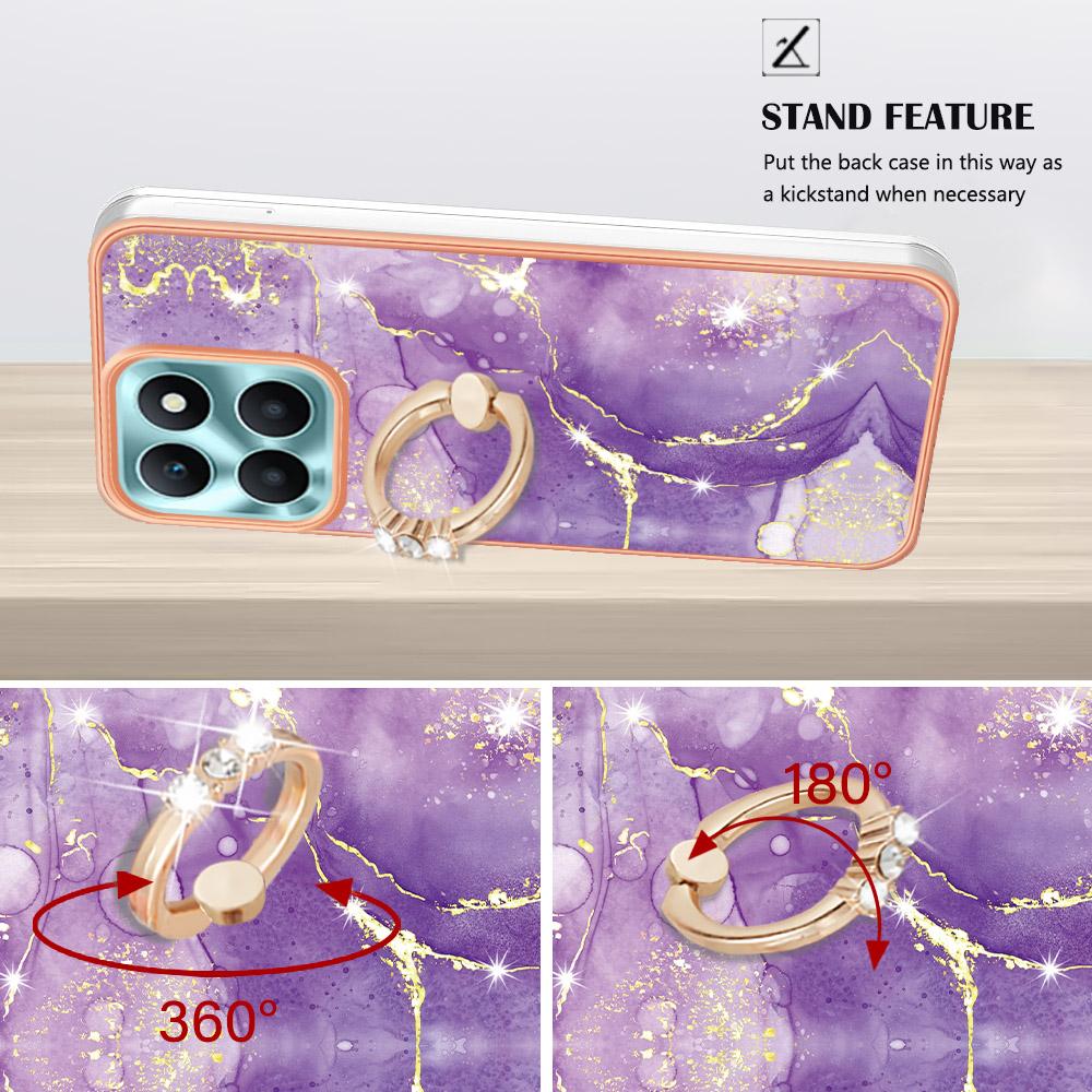 For Honor X6a 4G Case with Ring Kickstand Marble Pattern Electroplating TPU Back Cover