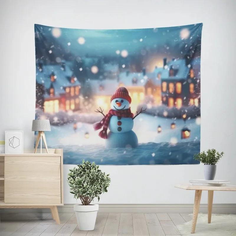 New Year Christmas Snowman Pattern Tapestry Living Room Sofa Home Decor Christmas Gift