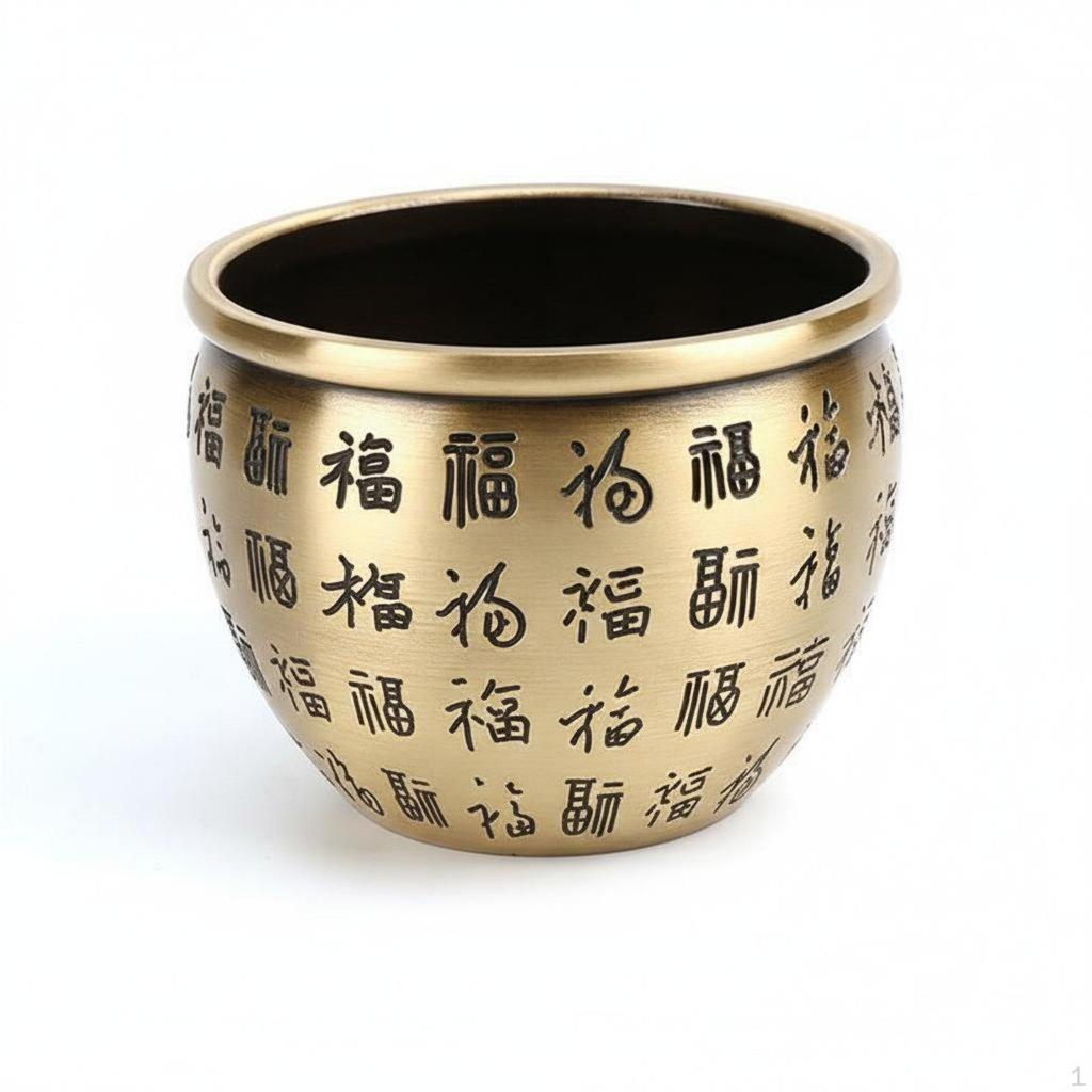 Brass Treasure Basin Auspicious Engravings Bowl Fine Workmanship Feng Shui Prosperity