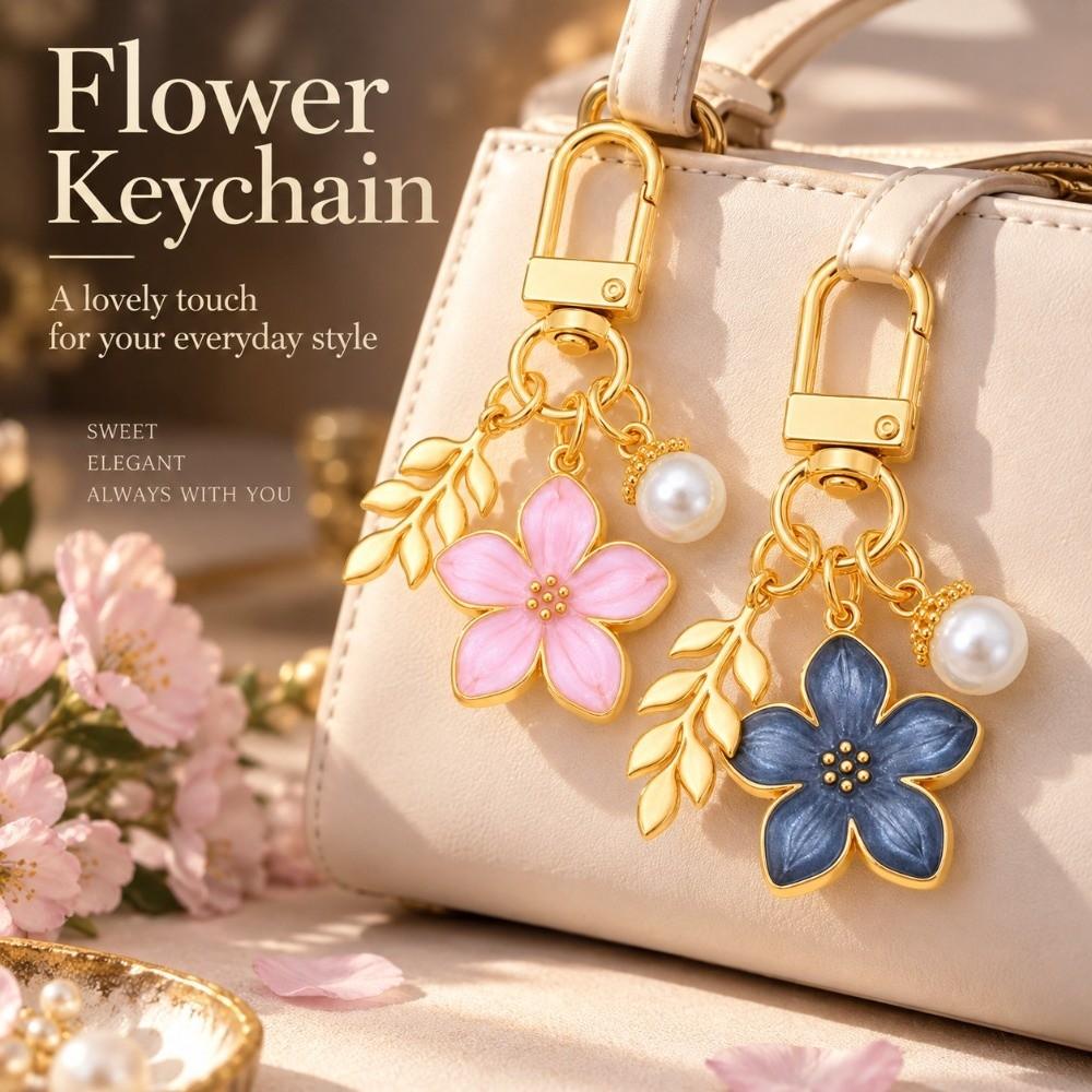 3D Flower Ball Flower Keychain Enamel Flower Key Holder Romantic Key Ring Girls Women
