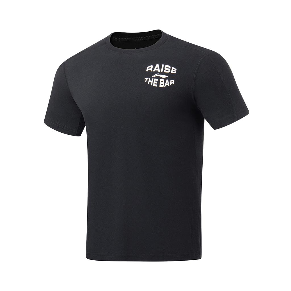 Li-Ning Mens Fitness Series Quick-Dry Solid Color Letter Print Short Sleeve T-Shirt Men Tops Black ATST049-1