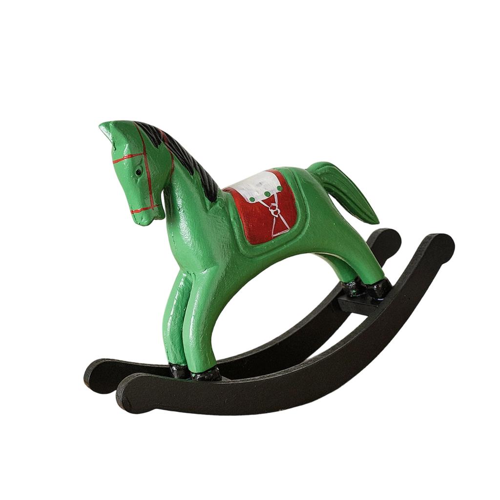 Wooden Rocking Horses Statues Animal Sculptures Desktop Ornament Collectible Figurines Home Decors for Cabinet Bookshelf