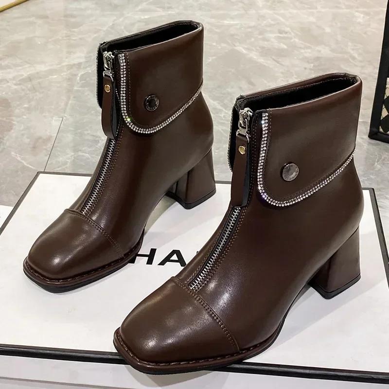 Fashion 2024 New Women Punk Platform Short Shoes Mid Heels Chelsea Boots Designer Zipper Warm Plush Ankle Boots Motorcycle Botas