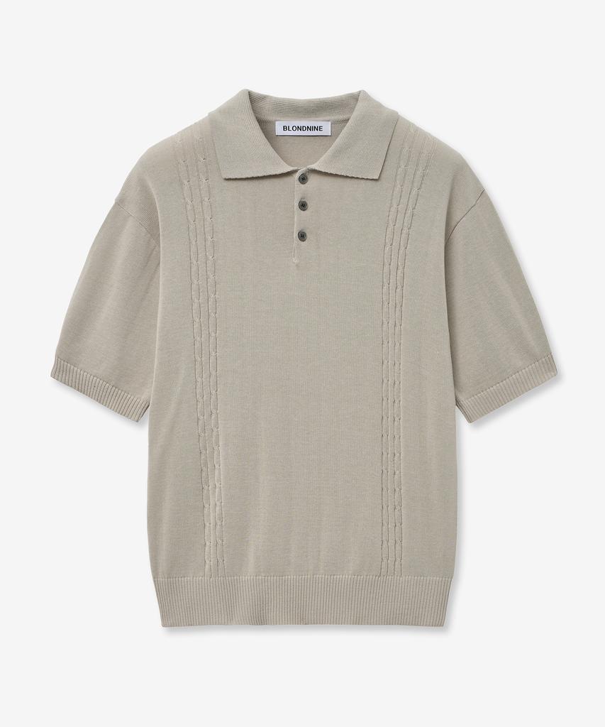 BLOND9 Soft Cable Collar Short Sleeve Knit_Beige