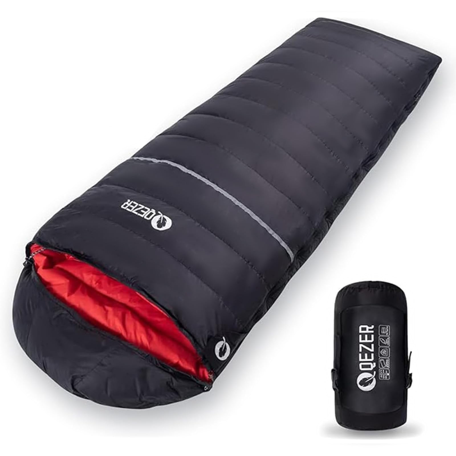 QEZER Winter Down Sleeping Premium Down 400T Fully Leg Ideal for Car and Emergency Preparedness Bag, Envelope-Style, Lightweight, Fill, 800g-1500g