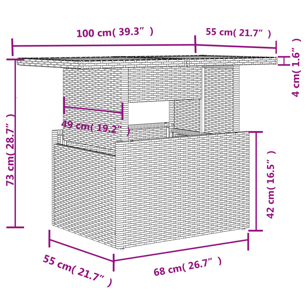 Garden Table Gray 100x55x73 cm Poly Rattan and Acacia Wood