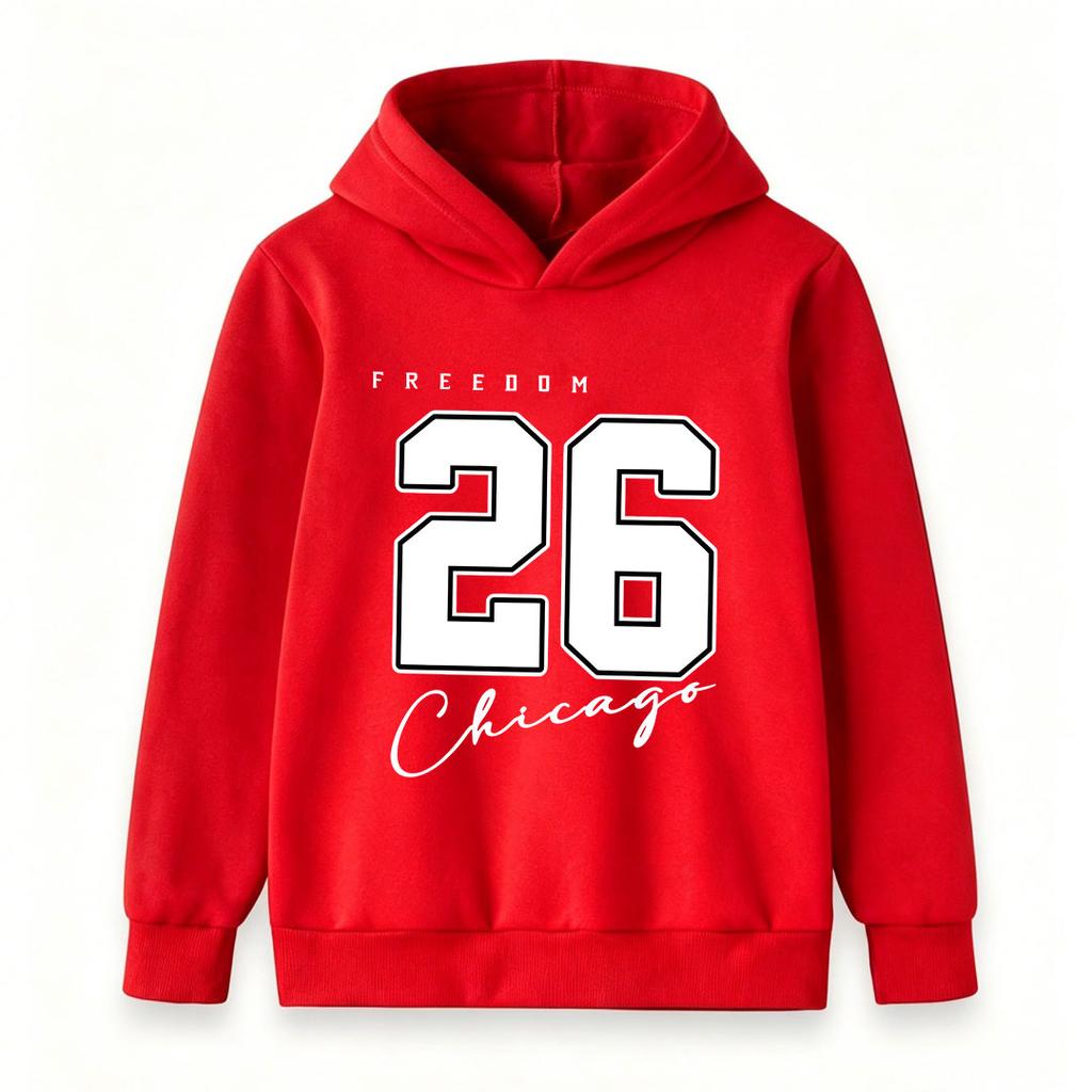 Unisex Kids Boys Girls Pullover Hoodie Casual Freedom 26 Chicago Graphic Long Sleeve Soft Warm Sweatshirt For Daily School Sports Wear