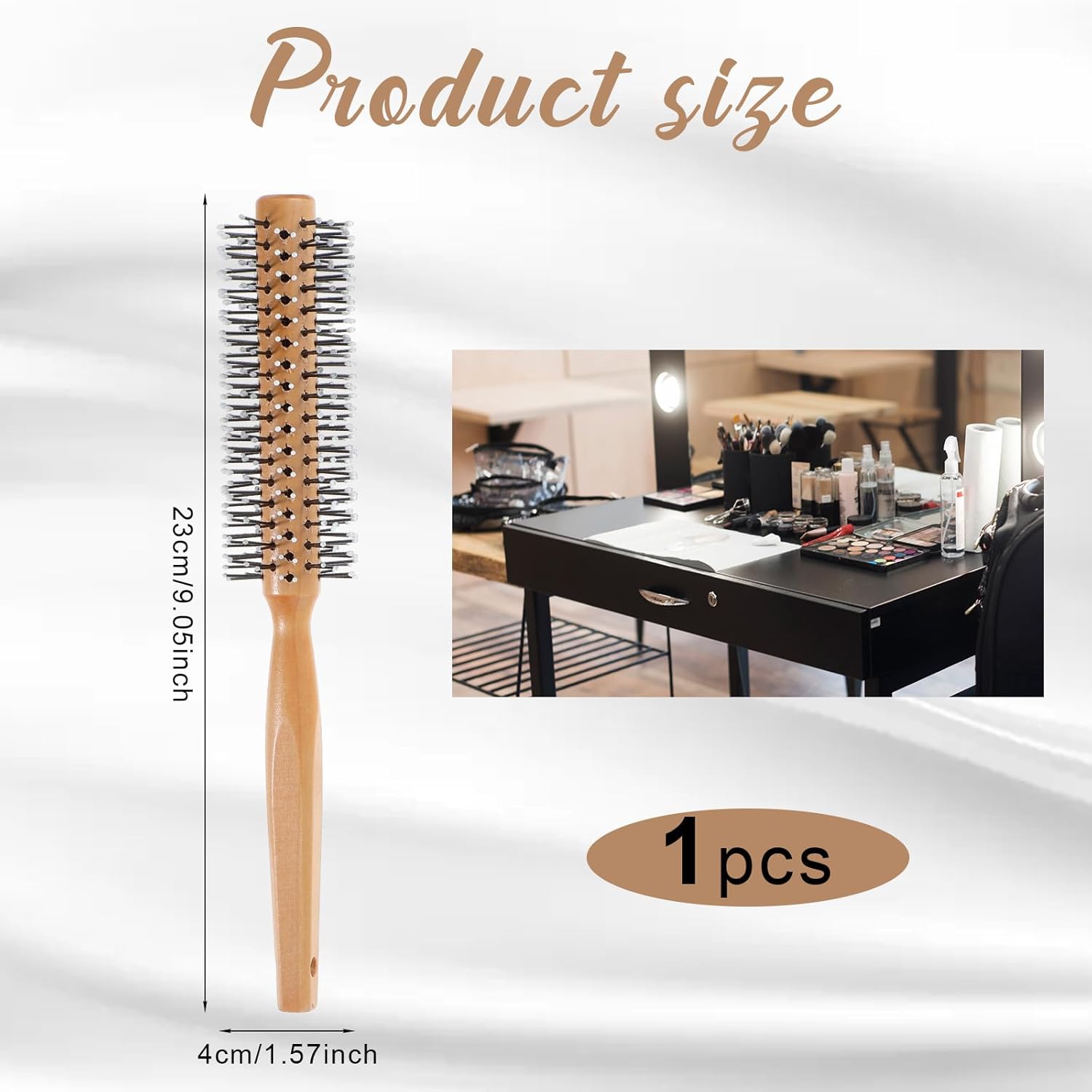 Mens Round Hair Curling Brush Women Comb Roller for Blow Drying Comb Round Brush Wooden Handle Roller Brushes, Gentle Nylon Bristles (Yellow)