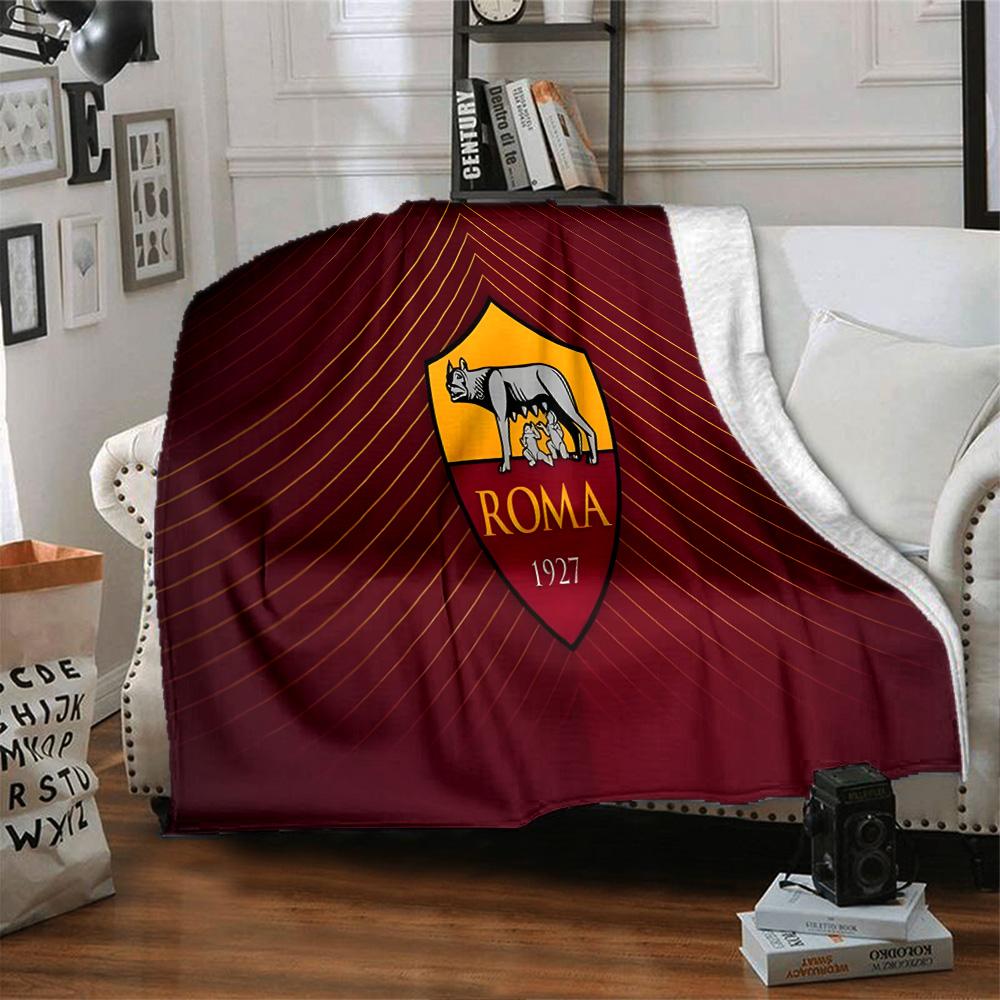 Coperta in Flanella con Emblema AS Roma, Morbido Poliestere, Design Moderno, Per Tutte le Stagioni, per Campeggio, Viaggi, Regali per Feste o Compleanni