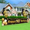 Black Gold 90th Birthday Decorations for Men Women Happy 90th Birthday Yard Banner Sign Decor and 18 PCS Latex Balloons for 90 Year Old Anniversary