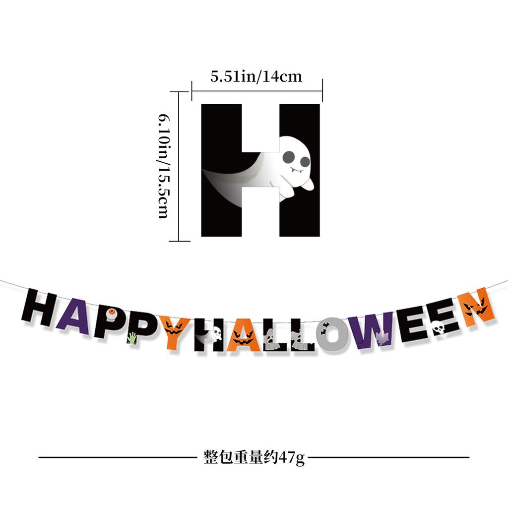 Halloween Ghost Festival Theme Decoration Flag Bar Shopping Mall Layout Cartoon Banner Latte Flower String