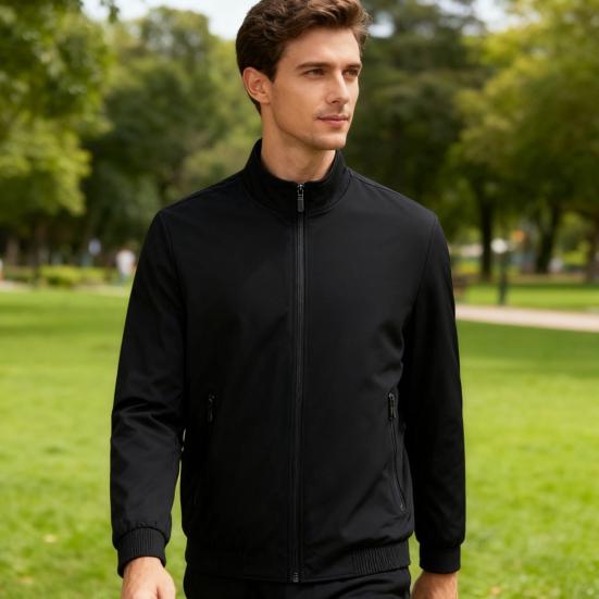 Men Jacket Stand Collar Long Sleeve Zipper Closure Windproof Jacket with Pockets Smart Temperament Men Outerwear