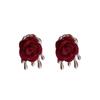 Vintage Sweet Cool Velvet Rose Drop Earrings for Women Ladies French Style Flowers Stud Earrings Wedding Jewelry Accessories
