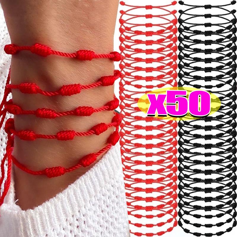 2-50pcs Diamond Knot Red Rope Bracelet Hand Woven for The Year of The Horse Zodiac Year Red Rope for Couples Handmade Jewelry