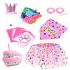 Pink Polyester Pet Birthday Costume with Skirt and Crown Hat