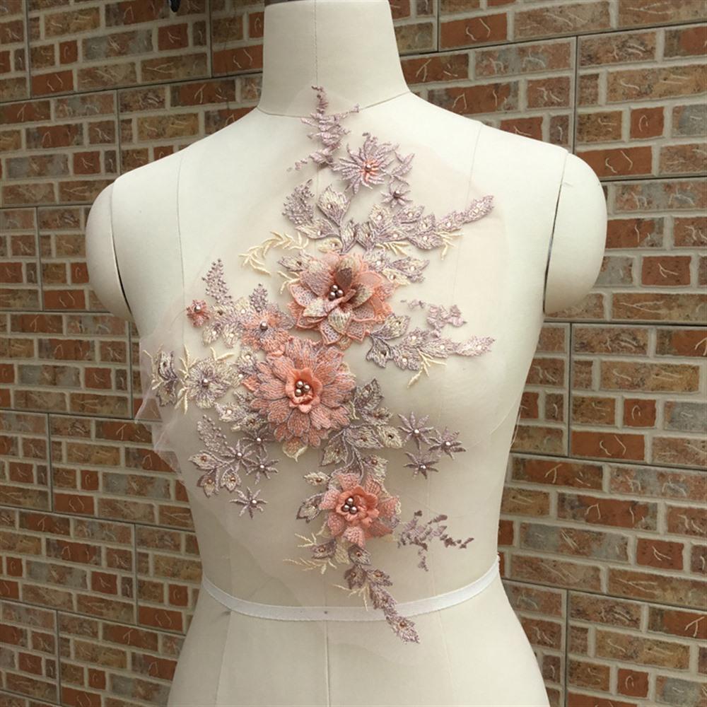 3D Flower Embroidered Lace Applique Sewing Flower Fabric Collar Patch For Wedding Party Gown Bridal Dress Clothes DIY Crafts