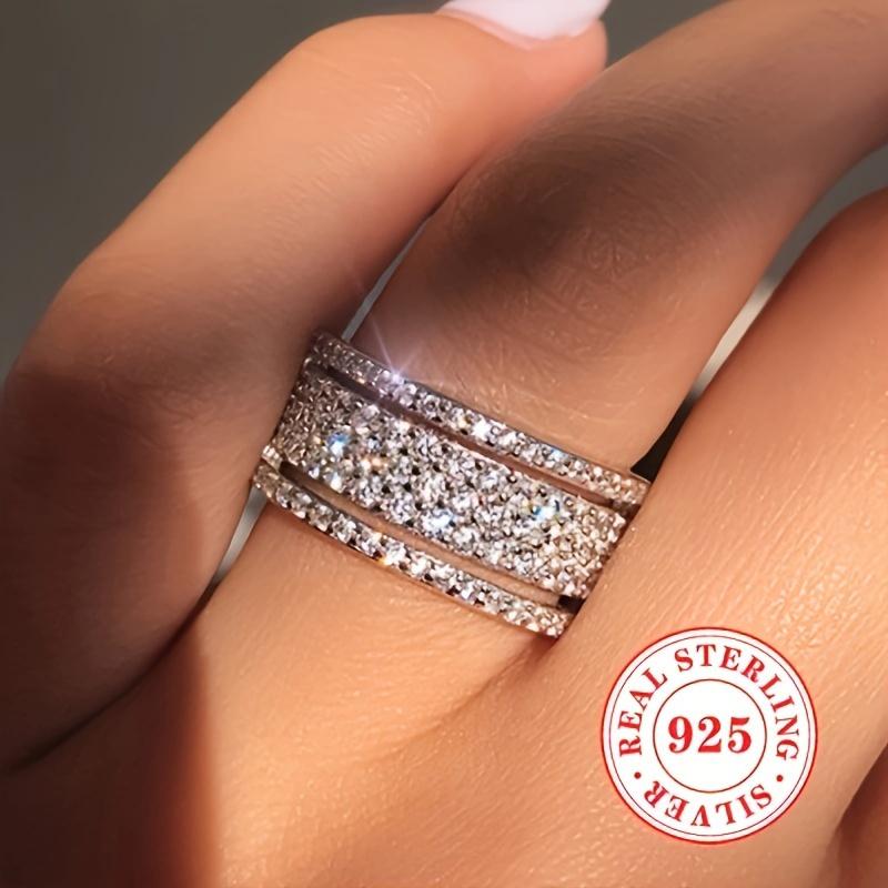 Luxurious sterling silver wide ring, sparkling