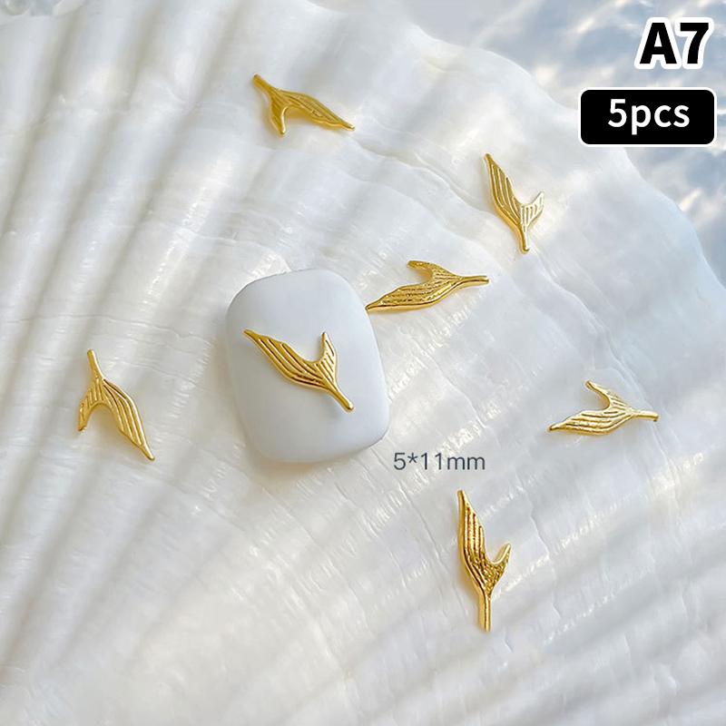 

5 шт. Ракушка Рыбий хвост Сплав Ногти Шармы Океанский стиль Дрель для ногтей Украшение для нейл-арта DIY Ногти для женщин Дизайн нейл-арта A7