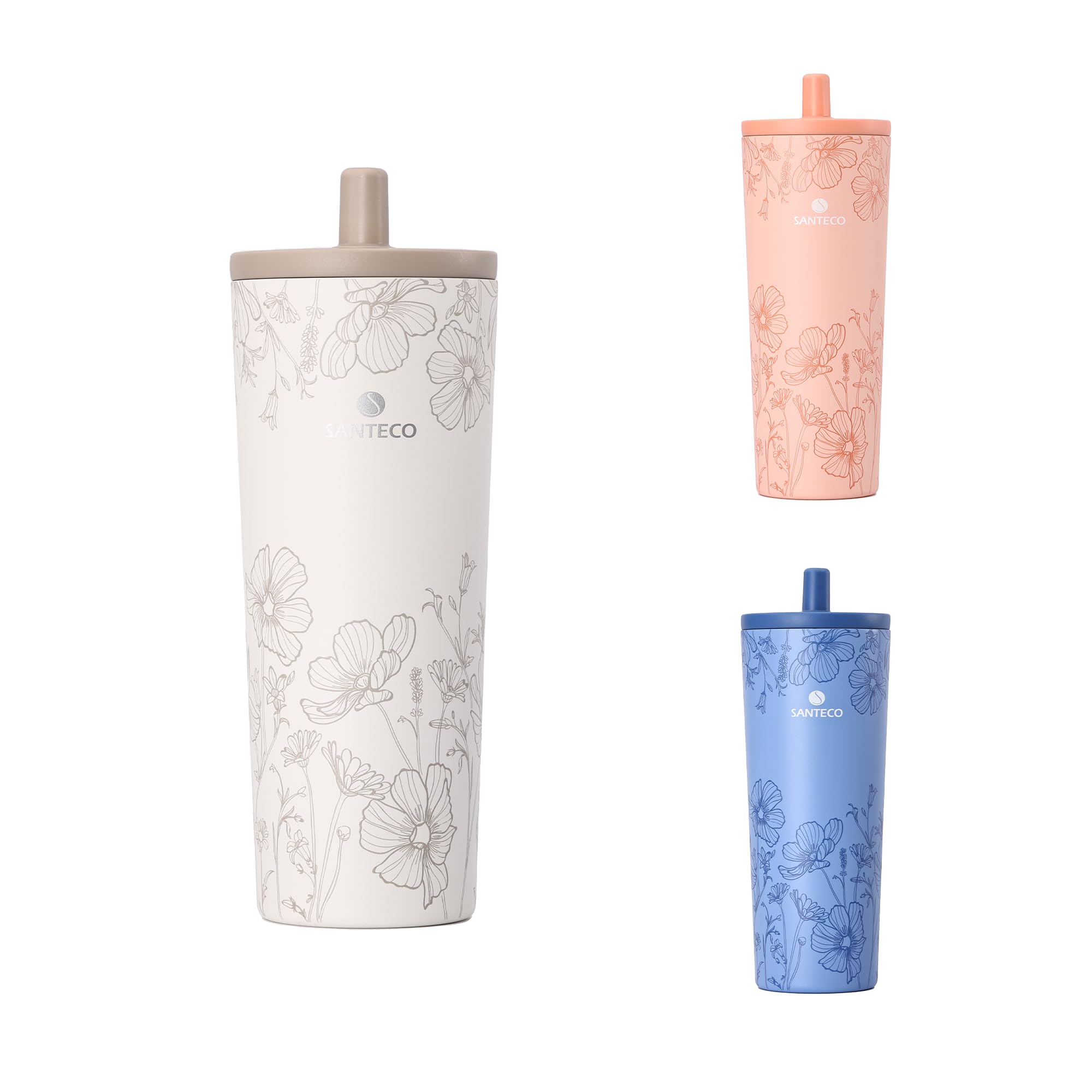 

SANTECO Tumbler with Automatic Pop-Up Tube, Stainless Steel, Wide Mouth, Vacuum Insulated, Keeps Drinks Hot or Cold, with Lid, 750ml Capacity, for