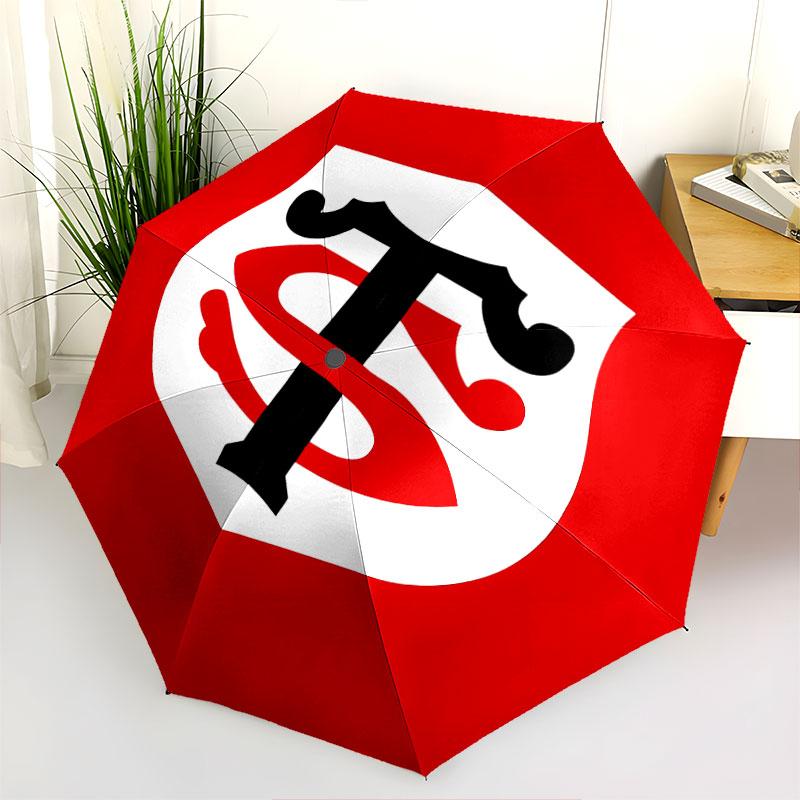 1 PC Automatic Folding Umbrella - Stade Toulousain Pattern, Portable & Foldable Design with 8 Ribs, Christmas Birthday Gifts