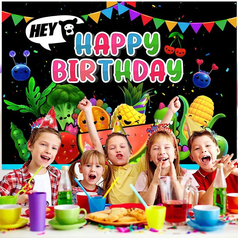 Hey Bear Sensory Fruit Backdrop Kids Birthday Party Fruit Photo Banner Decoration