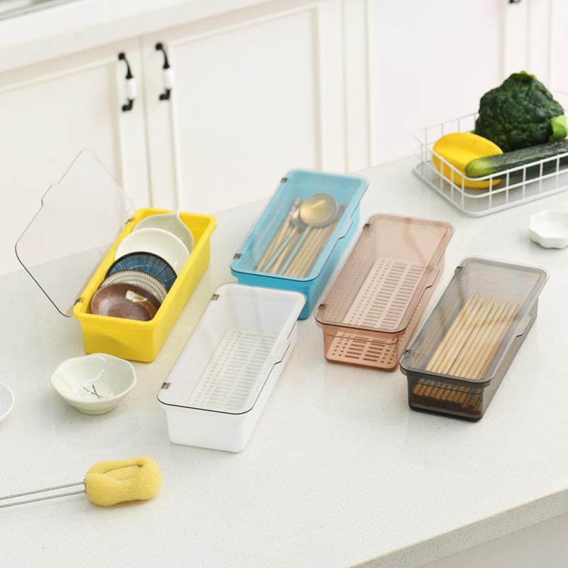 Cutlery Storage Tray Holder Tableware Organizer Spoon Fork Storage Box Plastic Container Cutlery Rack With Lid And Drainer
