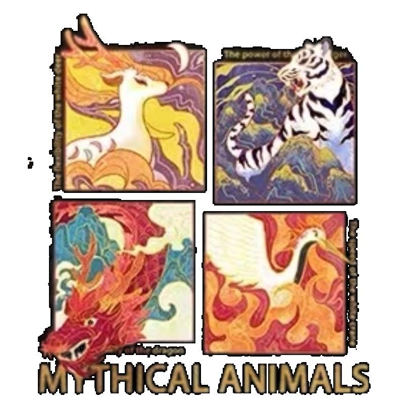 Koszulka oversize z nadrukiem mitycznych zwierząt z czterema legendarnymi stworzeniami i tekstem do noszenia na co dzień, streetwearowy wyraz mody