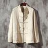 Men's Retro Chinese Style Long Sleeve Linen Shirt with Stand Collar