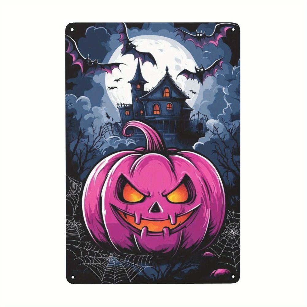 Witch Cat Forest Halloween Sign Metal Tin Sign 20x30 cm Wall Decor