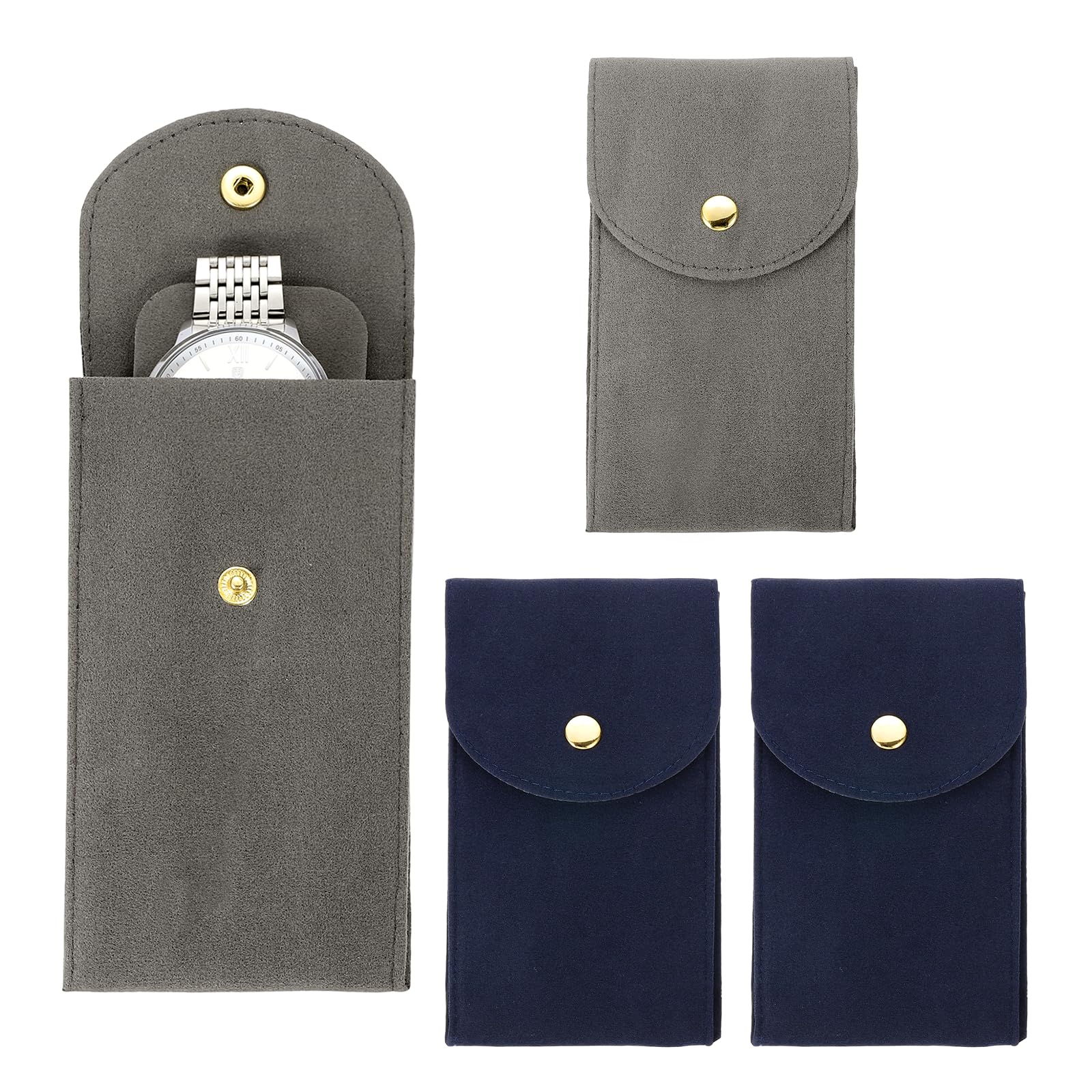 

PATIKIL Velvet Watch Pouch, Set of 4, Soft Velvet Watch Storage Bag with Snap Button Closure, Portable Travel Case for Organizing Jewelry and Watches
