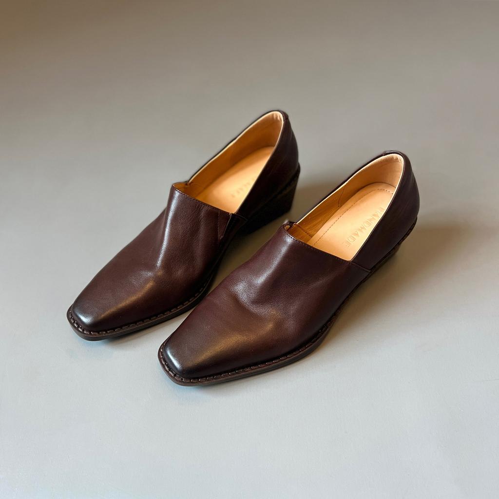 Cool handsome royal sister style temperament small leather shoes female personality square head thick heel one pedal loafers