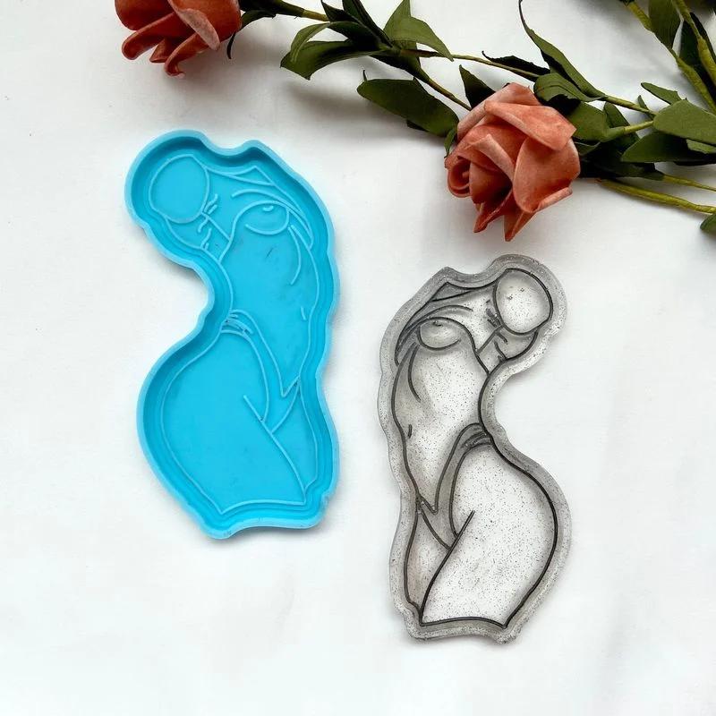Fat Woman Body Back View Sketch Drawing Coaster Sexy Woman Mirror Silicone Epoxy Coaster Mold Cookie Mould