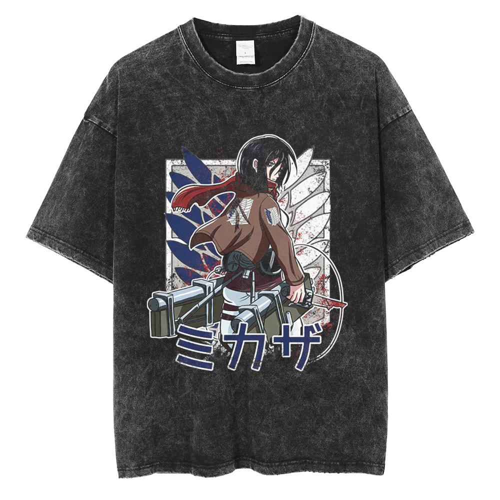 Hot Anime Attack On Titan Levi Ackerman Printed Washed Tshirt Men High Quality Cotton T-shirts Harajuku Male Oversized T Shirt