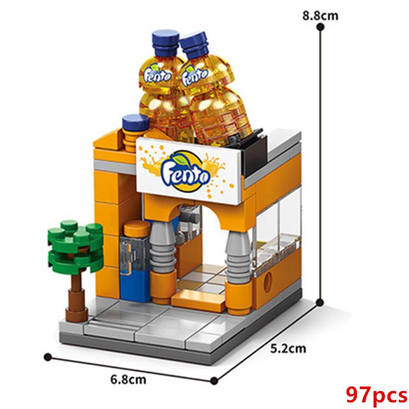 NEW DIY Restaurant Coffee Milk Tea Store Street View Food House Building Blocks Kit Girls Bricks Movie Model Kids Toy Children