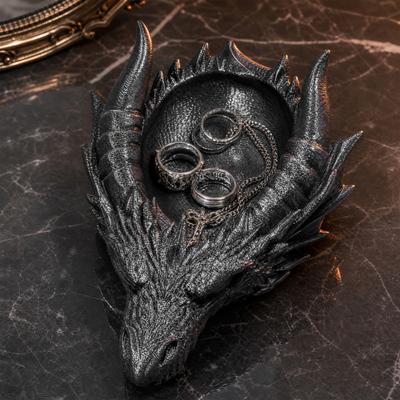 Dragon Head Organizer Tray & Candle Holder, 3D Printed Resin Decorative Dish for Keys, Jewelry, Earrings, Gothic Home Desk Entryway Decor