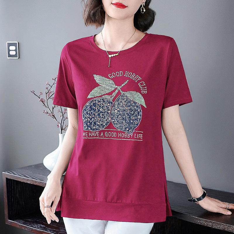 New Cotton Round Neck Top for Women In Summer Korean Style Slit Short Sleeve Loose and Fashionable Ironing T-shirt for Women
