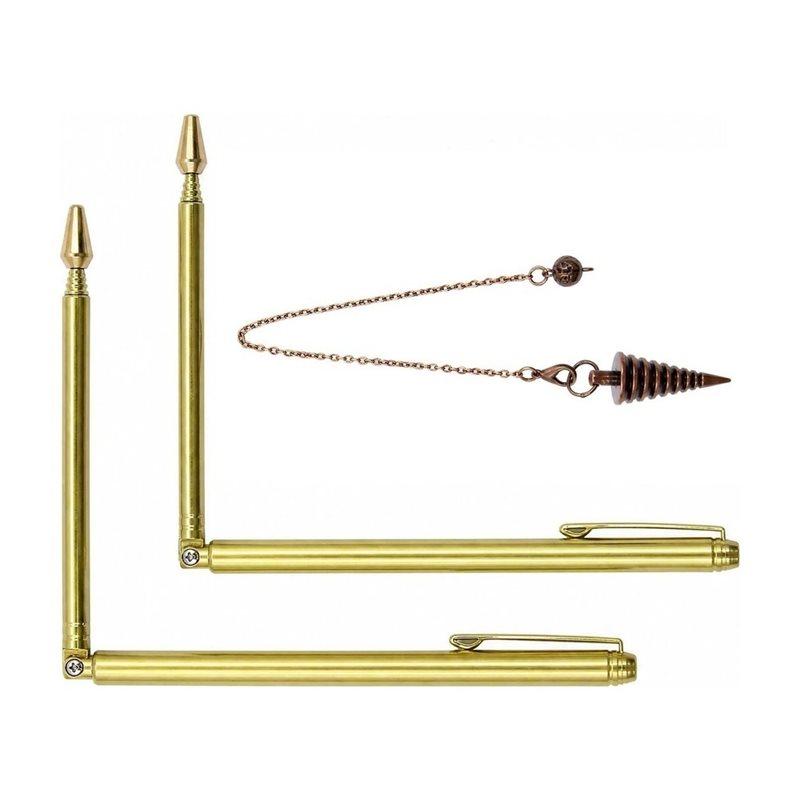 A25F-Retractable Dowsing Rod + Cone Pendulum Kit Metal Dowsing Rod For Water Treasure Finding Tools A