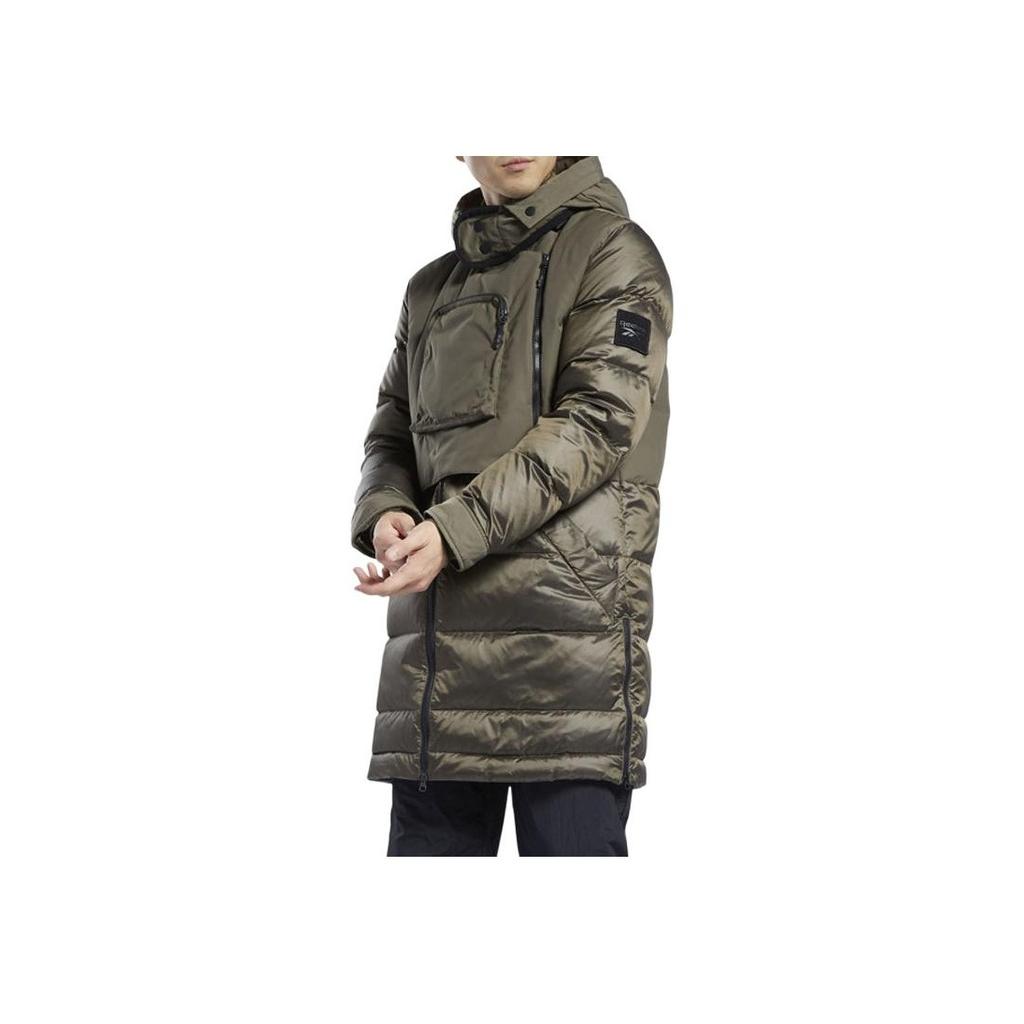 Reebok Pánská ležérní outdoorová sportovní teplá péřová bunda s kapucí Vojenská zelená GR8944