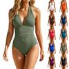 Women's Stitching  Backless Fashionable Hanging Neck Swimsuit