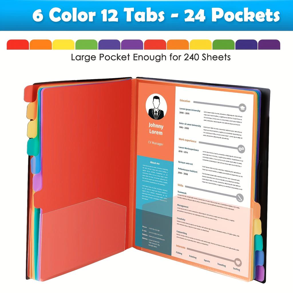 1pc Colorful Label A4 Folder with Monthly Dividers - Document Organizer, suitable for schools, offices and homes - Color-coded
