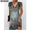 Abito estivo da donna a maniche corte con scollo a V, 3D, floreale vintage, sfumato, elegante, taglie S-3XL, casual, abiti a linea A