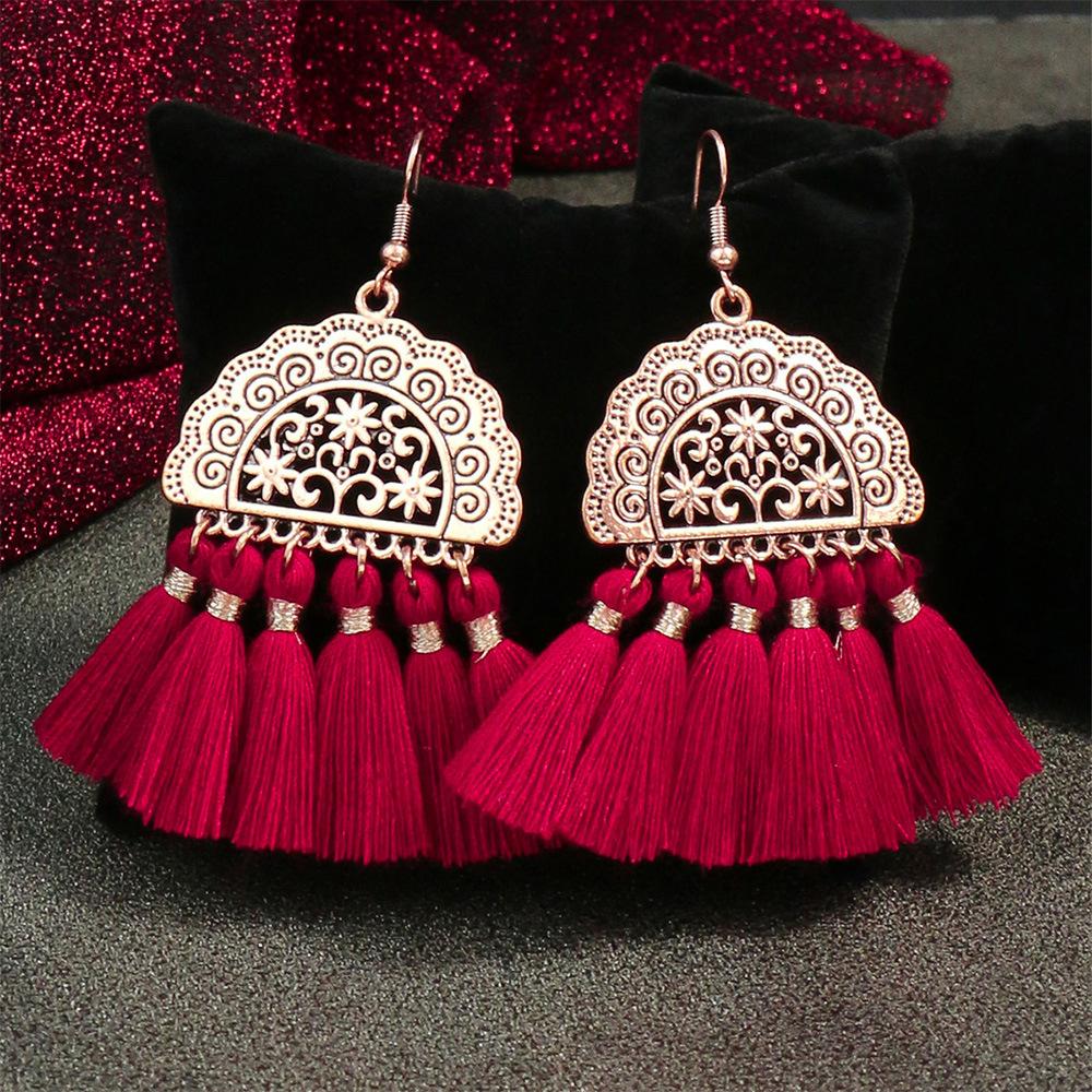 Bohemian Red Earrings Celebrate Retro Tassel Earrings Colorful Dripping Oil Style Earrings
