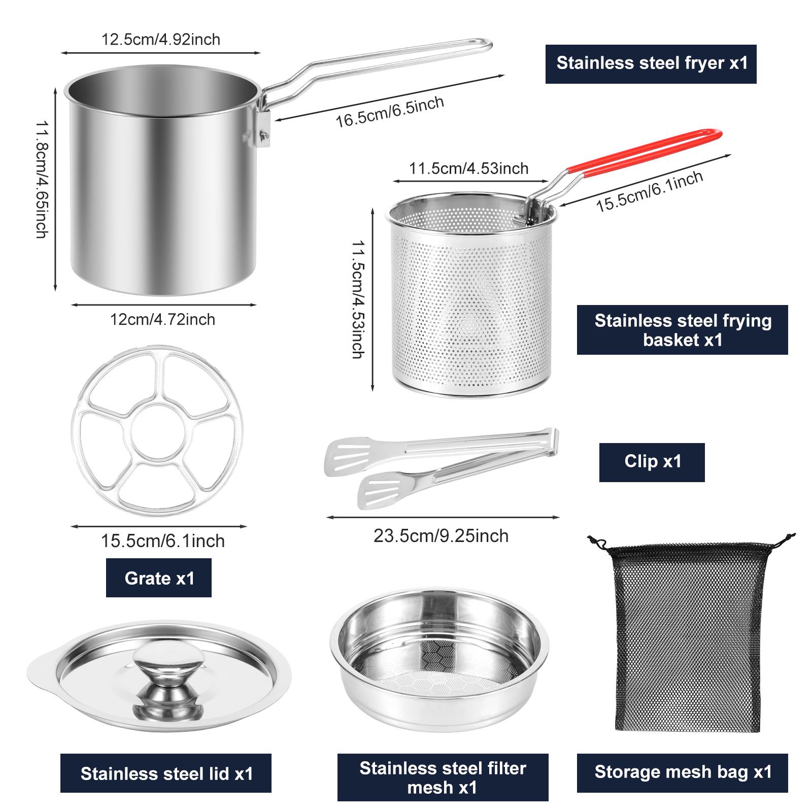 Deep Fryer Pots Stainless Steel Deep Frying Pot Portable Kitchen Oil Fryer Pots with Strainer Basket Handle and Lids for Cooking