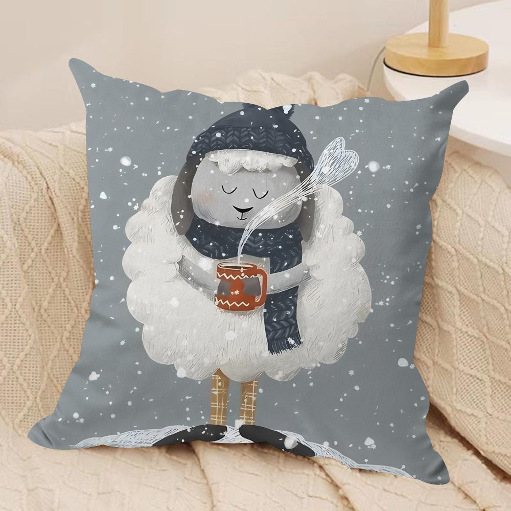 Cute Animal Snowflake Retro Cushion Cover Silky Short Plush Invisible Zipper Dustproof Sofa Pillow Case For Home Decor