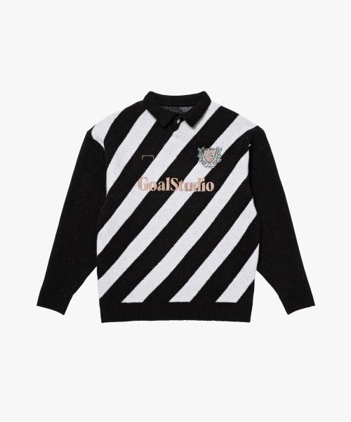 GOALSTUDIO Emblem Color Block Collar Sweater-Black
